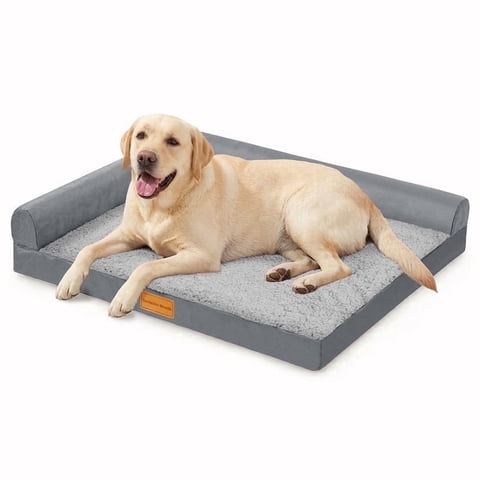 Exclusivo Mezcla L-Shaped Pet Couch Bed with Removable and Washable Cover, Orthopedic Dog Bed for Large Dogs with Non-Slip Bottom, 48"×30", Grey