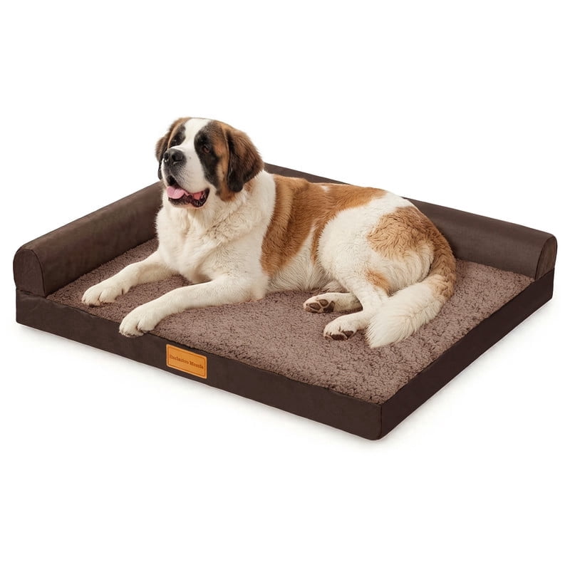 Exclusivo Mezcla L-Shaped Pet Couch Bed with Removable and Washable Cover, Orthopedic Dog Bed for Extra Large Dogs with Non-Slip Bottom, 56"×40", Brown