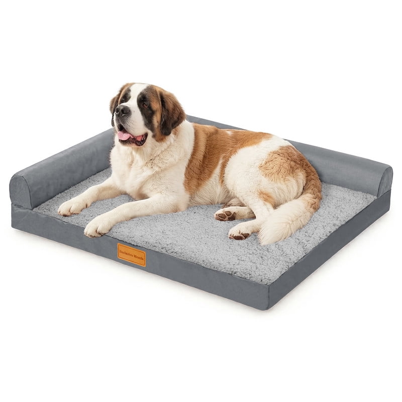 Exclusivo Mezcla L-Shaped Pet Couch Bed with Removable and Washable Cover, Orthopedic Dog Bed for Extra Large Dogs with Non-Slip Bottom, 56"×40", Grey