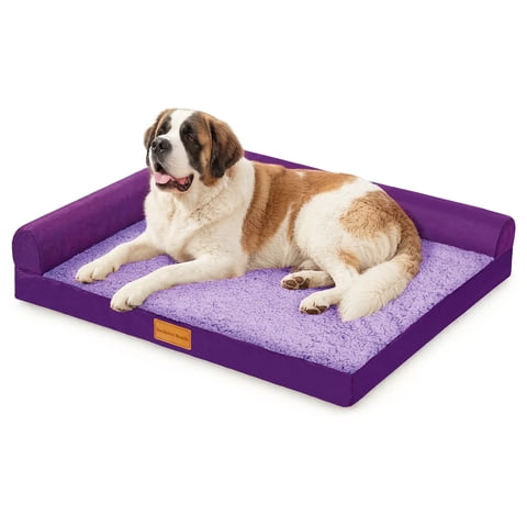 Exclusivo Mezcla L-Shaped Pet Couch Bed with Removable and Washable Cover 56"x40", Orthopedic Dog Bed for Extra Large Dogs with Non-Slip Bottom, Purple