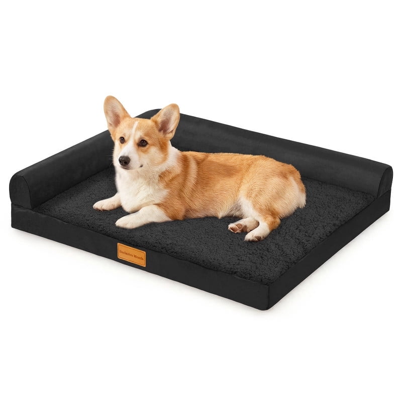 Exclusivo Mezcla L-Shaped Pet Couch Bed with Removable and Washable Cover, Orthopedic Dog Bed for Small Dogs with Non-Slip Bottom, 30"×20", Black