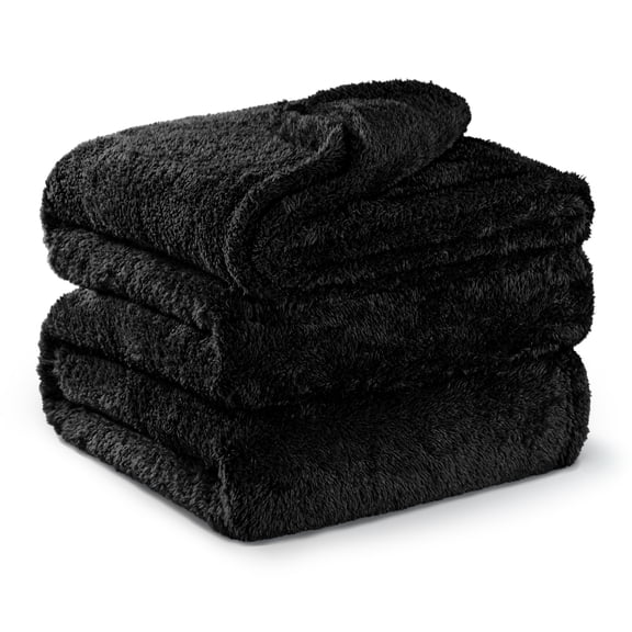Exclusivo Mezcla Plush Fuzzy Fleece King Size Blanket, Super Soft Fluffy and Thick Blankets (Black, 90"x104")