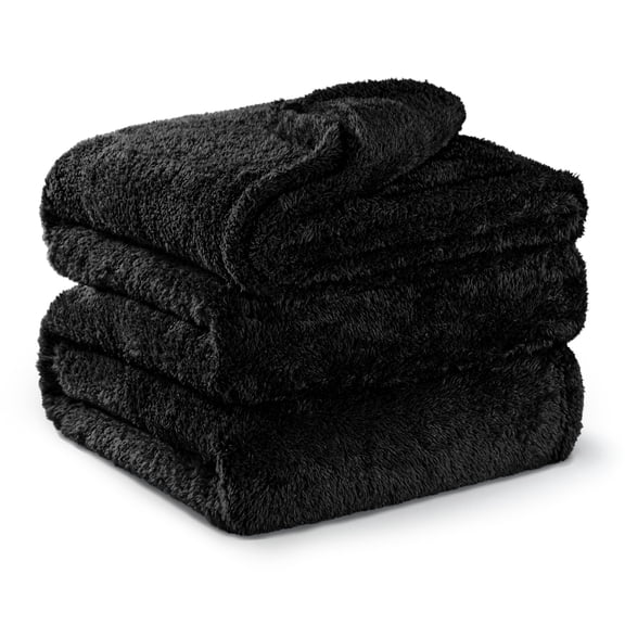 Exclusivo Mezcla Plush Fuzzy Fleece King Size Blanket, Super Soft Fluffy and Thick Blankets (Black, 90"x104")
