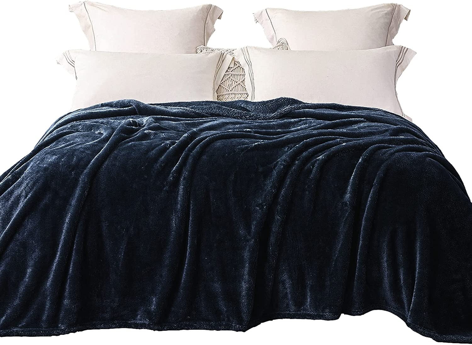 Exclusivo Mezcla Fleece deken voor bank en bed, 127 x 178 cm zachte, knusse jacquard flanellen dekens, lichtgewicht donzige pluche warme plaids voor alle seizoenen, marineblauw