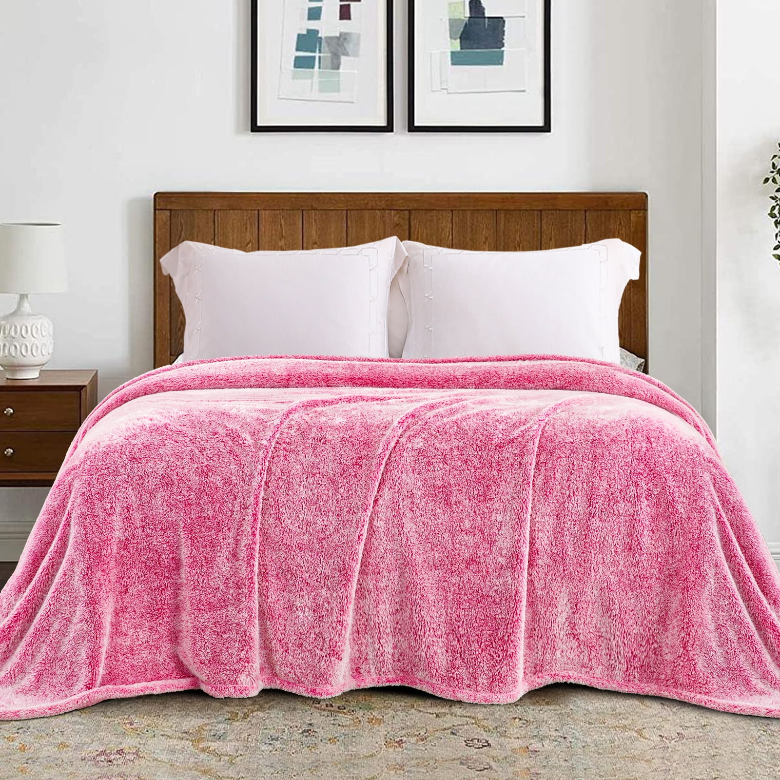 Pink fuzzy blanket queen size sale