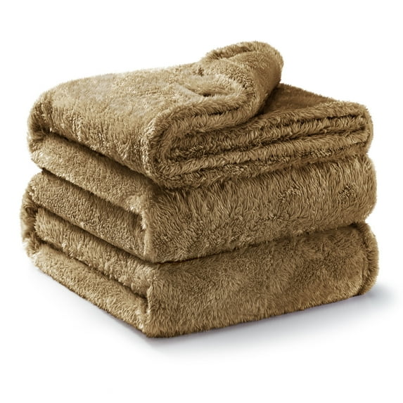 Exclusivo Mezcla Plush Fuzzy Fleece Queen Size Blanket, Super Soft Fluffy and Thick Blankets (Brown, 90"x90")