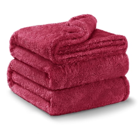 Exclusivo Mezcla Plush Fuzzy Fleece Queen Size Blanket, Super Soft Fluffy and Thick Blankets (Burgundy, 90"x90")