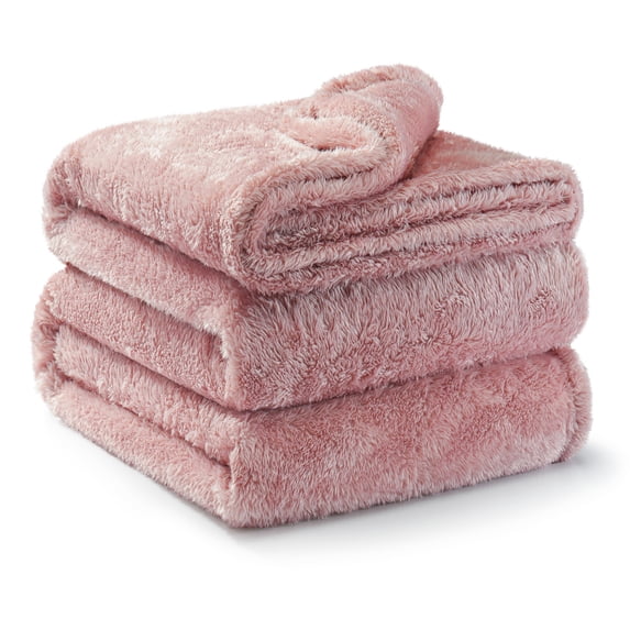 Exclusivo Mezcla Plush Fuzzy Fleece Queen Size Blanket, Super Soft Fluffy and Thick Blankets (Dusty Pink, 90"x90")