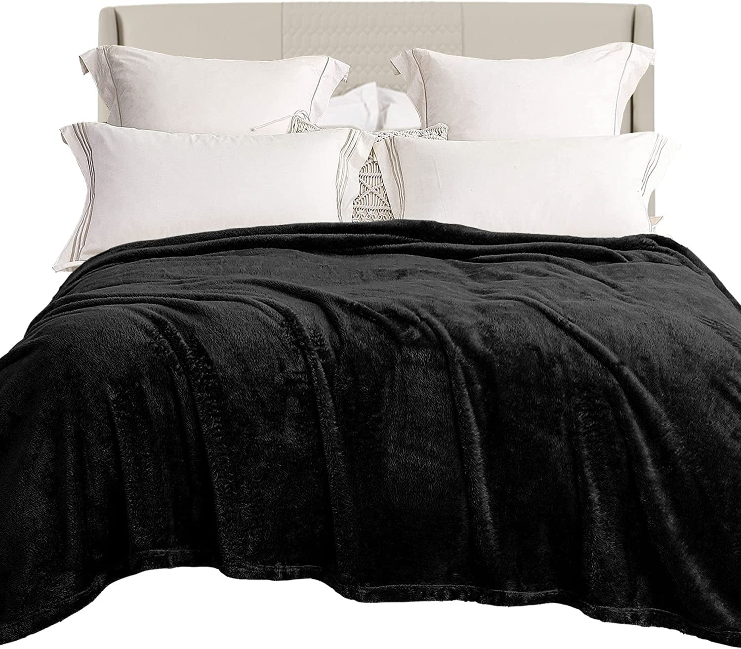 Exclusivo Mezcla Plush Fuzzy Fleece Queen Size Bed Blanket, Super Soft Fluffy and Thick Blankets (Black, 90"x90")