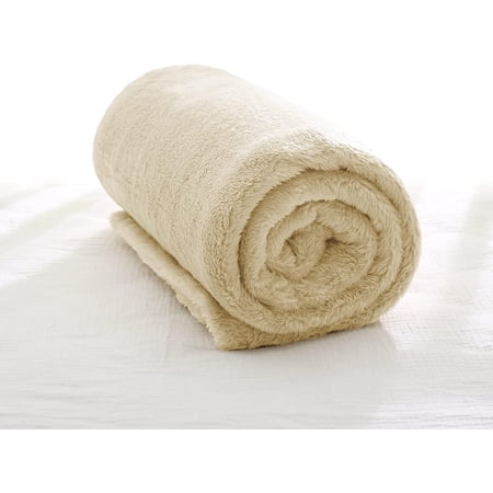 Exclusivo Mezcla Plush Fuzzy Fleece Throw Blanket (40" x 50", Beige)- Soft, Warm and Lightweight