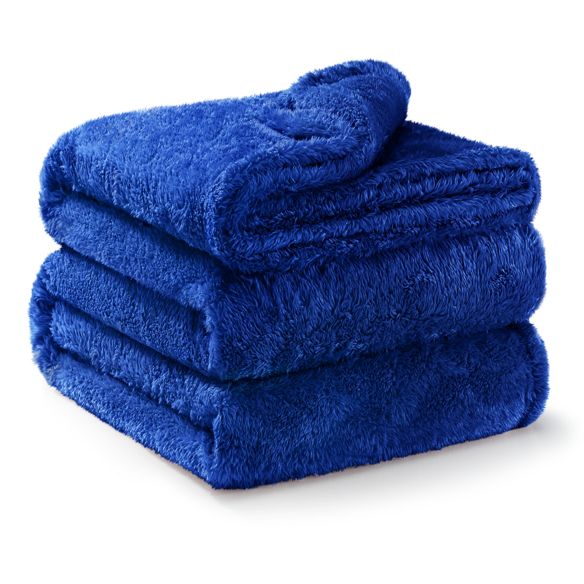 Exclusivo Mezcla Pluche donzige fleece queensize beddeken, super zachte pluizige en dikke dekens voor op reis, bed en de bank (gemengd kobaltblauw, 230 x 230 cm