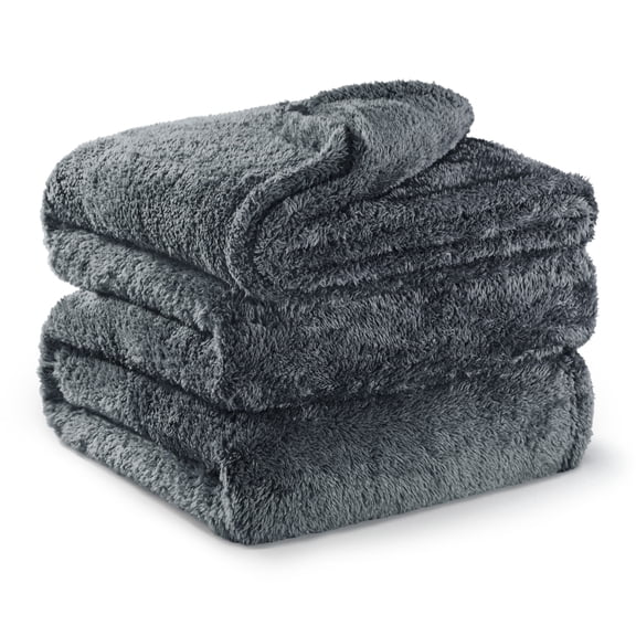 Exclusivo Mezcla Plush Fuzzy Fleece Twin/Twin XL Size Blanket, Super Soft Fluffy and Thick Blankets (Dark Grey, 90"x66")