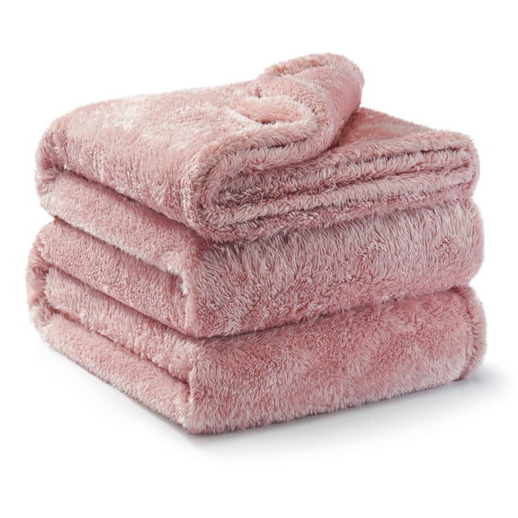 Exclusivo Mezcla Plush Fuzzy Fleece Twin Size Blanket, Super Soft Fluffy and Thick Blankets (Dusty Pink, 90"x66")