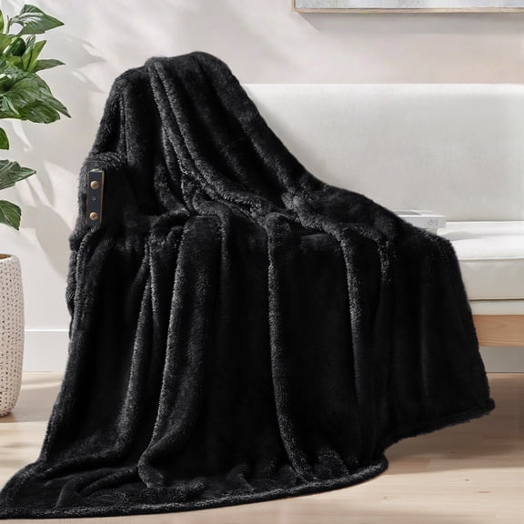 Exclusivo Mezcla Plush Fuzzy Large Fleece Throw Blanket (50" x 70", Black)- Soft, Warm and Lightweight