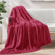 Exclusivo Mezcla Plush Fuzzy Large Fleece Throw Blanket 50" x 70", Burgundy- Soft, Warm and Lightweight