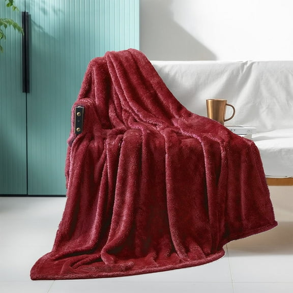 Exclusivo Mezcla Plush Fuzzy Large Fleece Throw Blanket (50" x 70", Burgundy)- Soft, Warm and Lightweight