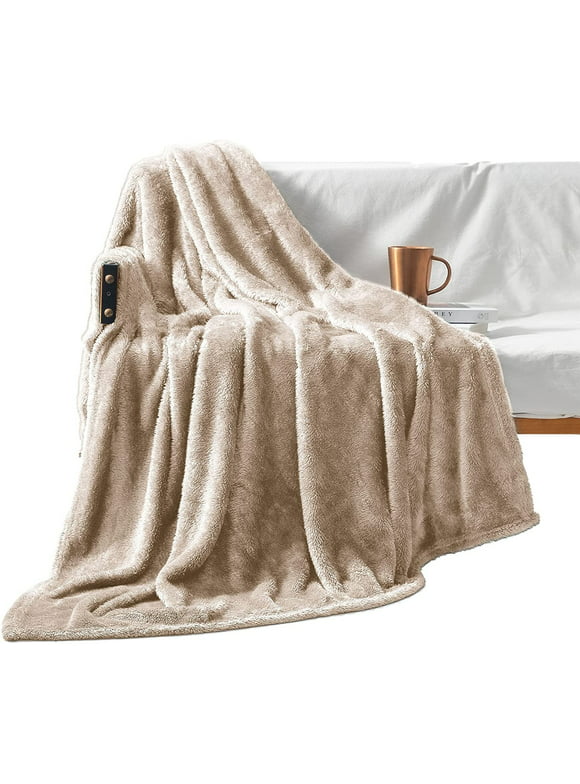 Exclusivo Mezcla Plush Fuzzy Large Fleece Throw Blanket ( 50" x 70", Camel)- Soft, Warm& Lightweight
