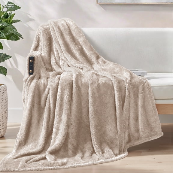 Exclusivo Mezcla Plush Fuzzy Large Fleece Throw Blanket (50" x 70", Camel)- Soft, Warm and Lightweight