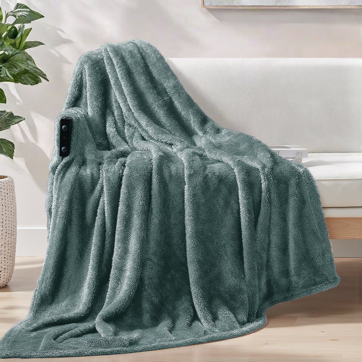 Exclusivo Mezcla Plush Fuzzy Large Fleece Throw Blanket (50" x 70", Celadon)- Soft, Warm and Lightweight
