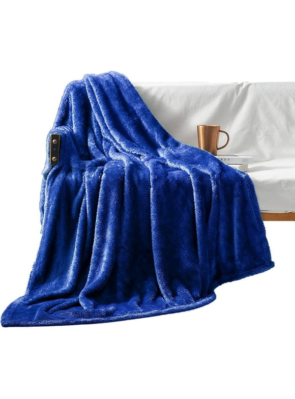 Exclusivo Mezcla Plush Fuzzy Large Fleece Throw Blanket ( 50" x 70", Cobalt Blue)- Soft, Warm& Lightweight