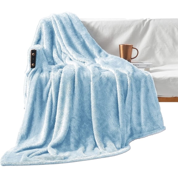 Exclusivo Mezcla Plush Fuzzy Large Fleece Throw Blanket (50" x 70", Light Blue)- Soft, Warm and Lightweight