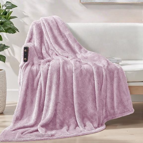 Exclusivo Mezcla Plush Fuzzy Large Fleece Throw Blanket (50" x 70", Light Purple)- Soft, Warm and Lightweight
