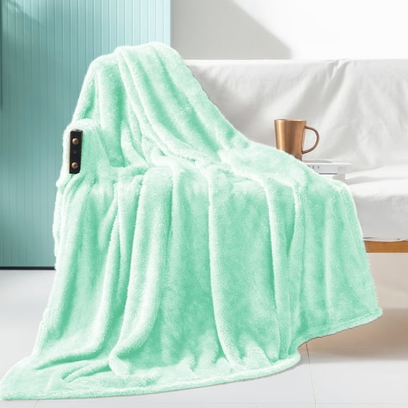 Exclusivo Mezcla Plush Fuzzy Large Fleece Throw Blanket (50" x 70", Mint Green)- Soft, Warm and Lightweight