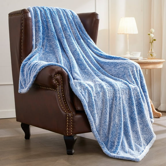 Exclusivo Mezcla Plush Fuzzy Large Fleece Throw Blanket (50" x 70", Mixed Cobalt Blue)- Soft, Warm and Lightweight