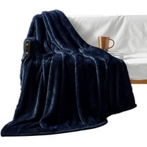 Exclusivo Mezcla Plush Fuzzy Large Fleece Throw Blanket ( 50" x 70", Navy Blue)- Soft, Warm& Lightweight