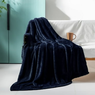 Exclusivo Mezcla Plush Fuzzy Large Fleece Throw Blanket (50" x 70", Navy Blue)- Soft, Warm and Lightweight