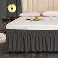 thumbnail image 1 of Exclusivo Mezcla Pom Pom Bed Skirt with Adjustable Elastic Belt, Easy Wrap Around Dust Ruffles with 16 Inch Tailored Drop, Wrinkle and Fade Resistant, (Full, Grey), 1 of 6