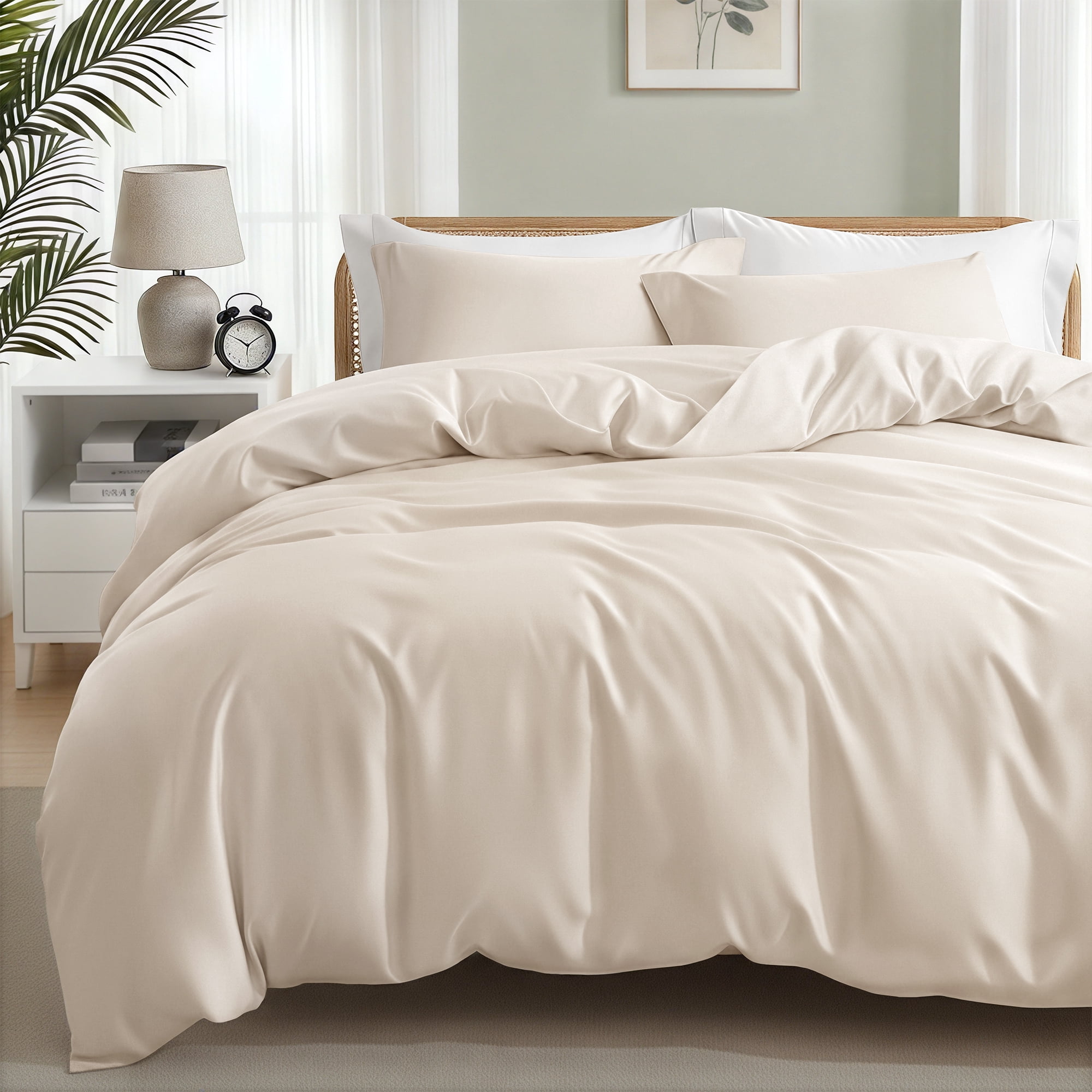 Exclusivo Mezcla Queen Bedding Duvet Cover Set, 3 Pieces Lightweight Comforter Cover with Pillow Shams (Brich Beige)