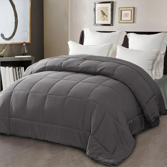 Exclusivo Mezcla Queen Comforter Set Dark Grey, 3-Piece Solid Comforter Duvet Insert with Corner Tabs, Lightweight Bedding Down Alternative Comforter for All Seasons