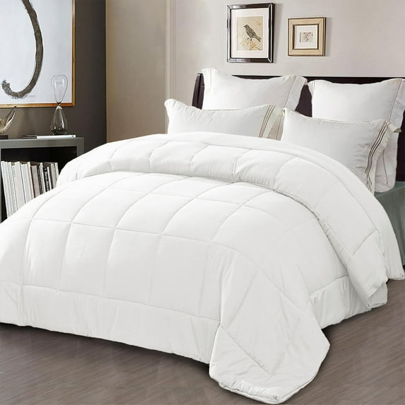 Exclusivo Mezcla Queen Comforter Set White, 3-Piece Solid Comforter Duvet Insert with Corner Tabs, Lightweight Bedding Down Alternative Comforter for All Seasons