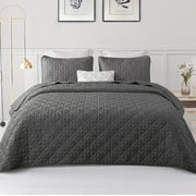 Exclusivo Mezcla Queen Quilt Bedding Set, Lightweight Soft Grey Queen Bedspreads Coverlets with Geometric Stitched Pattern