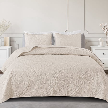 Exclusivo Mezcla Queen Quilt Bedding Set, Lightweight Vintage Queen Size Quilts with Pillow Shams, Soft Bedspreads Coverlets for All Seasons (96"x90", Brich Beige)