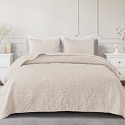 Exclusivo Mezcla Queen Quilt Bedding Set, Lightweight Vintage Queen Size Quilts with Pillow Shams, Soft Bedspreads Coverlets for All Seasons 96x90, Brich Beige