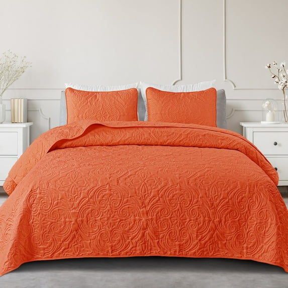 Exclusivo Mezcla Queen Quilt Bedding Set, Lightweight Vintage Queen Size Quilts with Pillow Shams, Soft Bedspreads Coverlets for All Seasons (96"x90", Orange)