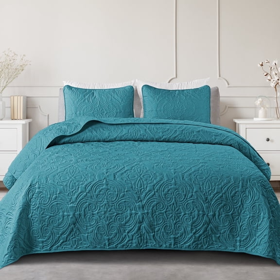 Exclusivo Mezcla Queen Quilt Bedding Set, Lightweight Vintage Queen Size Quilts with Pillow Shams, Soft Bedspreads Coverlets for All Seasons (96"x90", Teal)