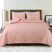 Exclusivo Mezcla Queen Quilt Bedding Set, Lightweight Vintage Queen Size Quilts with Pillow Shams, Soft Bedspreads Coverlets for All Seasons, (96"x90", Blush Pink)