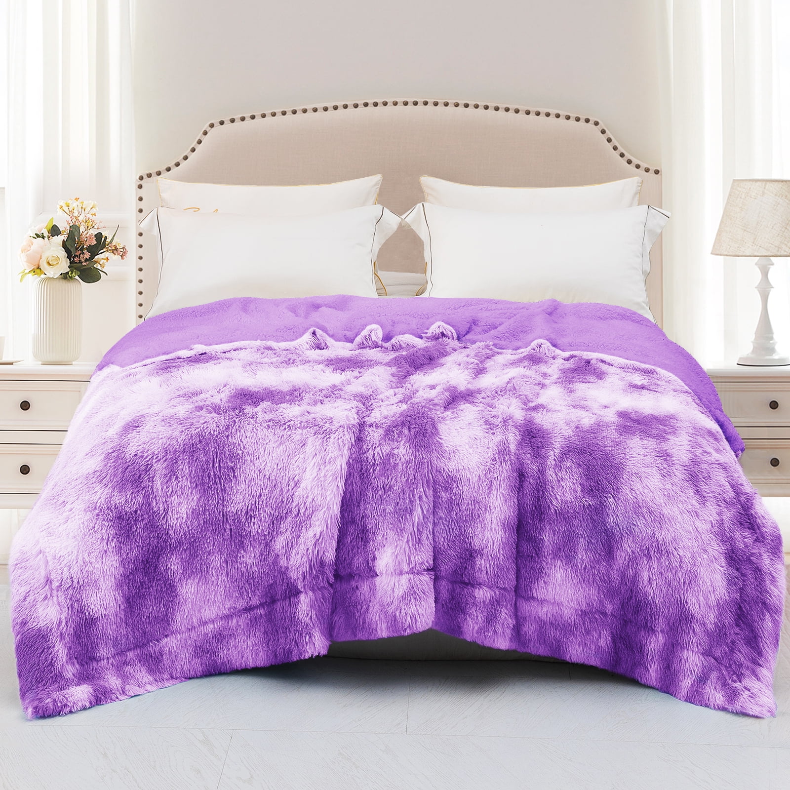 Exclusivo Mezcla Queen Size Faux Fur Throw Blanket, Super Soft Fuzzy