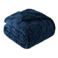 thumbnail image 1 of Exclusivo Mezcla Queen Size Flannel Fleece Blanket, Super Soft Warm Lightweight Checkered Pattern Blanket for All Seasons, Navy Blue, 90"x90", 1 of 8