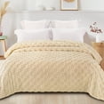 thumbnail image 1 of Exclusivo Mezcla Queen Size Flannel Fleece Blanket, Super Soft Warm Lightweight Checkered Pattern Blanket for All Seasons, Beige, 90"x90", 1 of 8