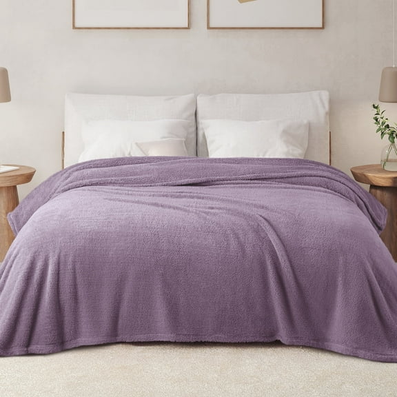 Exclusivo Mezcla Queen Size Flannel Fleece Blanket, Super Soft Velvet Plush Bed Blanket, 90x90 Inches, Grayish Purple
