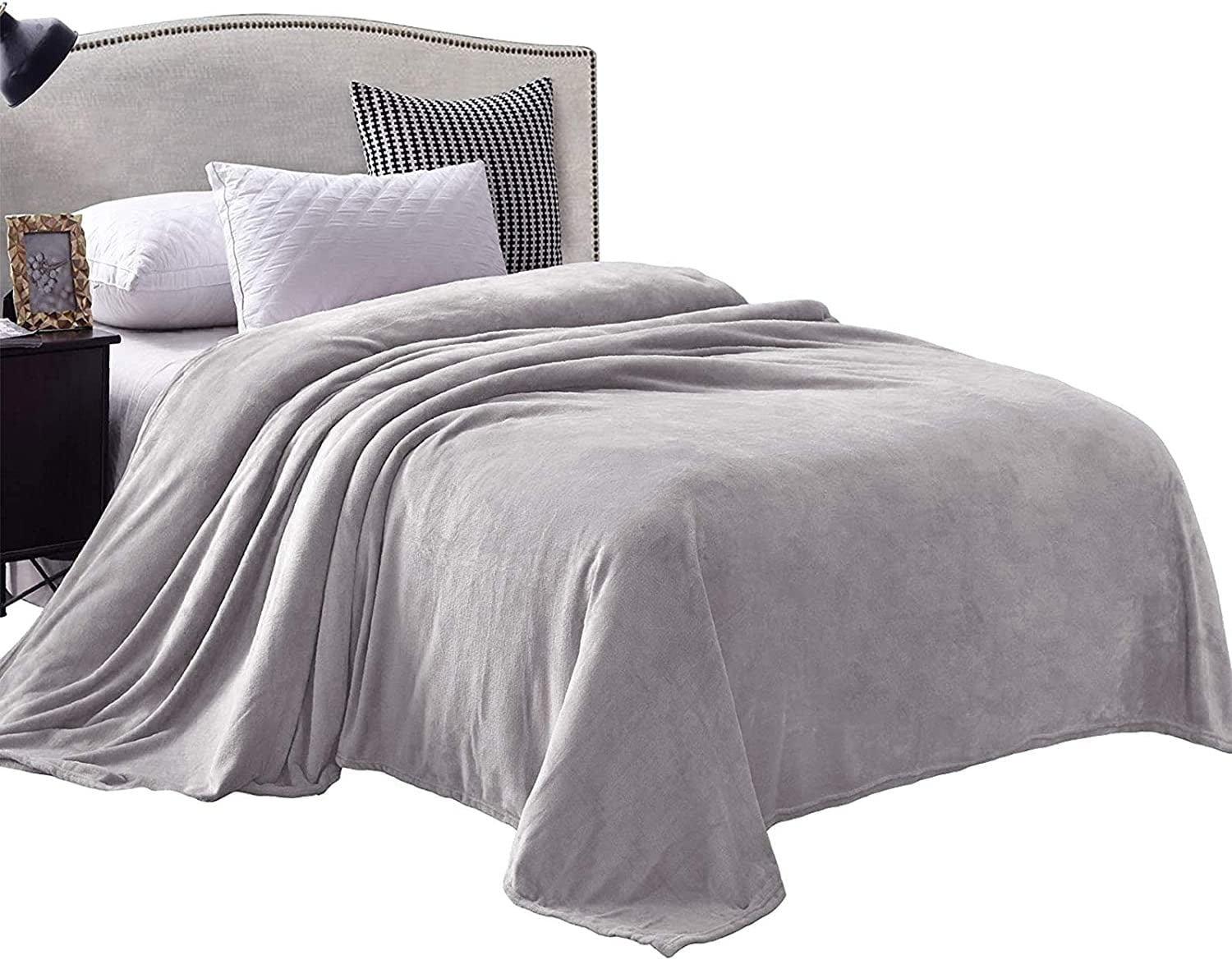 Exclusivo Mezcla Queen Size Flannel Fleece Velvet Plush Bed Blanket as Bedspread, Coverlet, Bed Cover (90"x90", Light Gray)