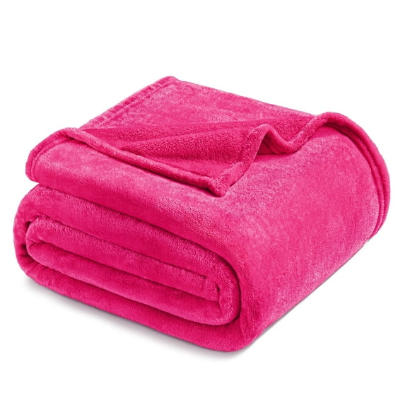 Exclusivo Mezcla Queen Size Flannel Fleece Velvet Plush Bed Blanket as Bedspread, Coverlet, Bed Cover (90"x90", Hot Pink)