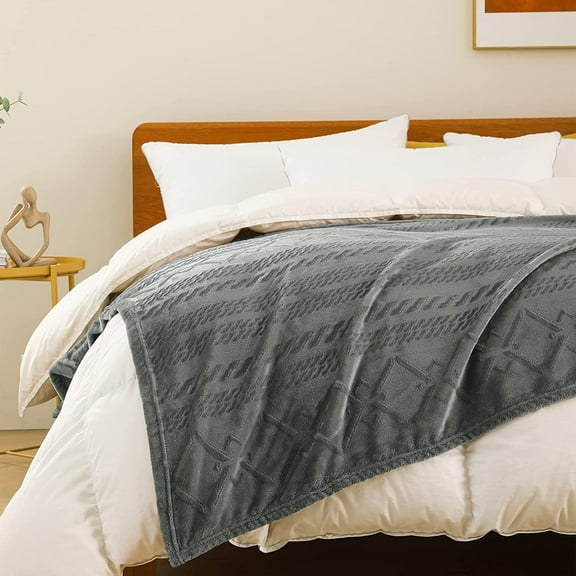 Exclusivo Mezcla Queen Size Soft Bed Blanket, Warm Fuzzy Luxury Bed Blankets, Decorative Geometry Pattern Plush Throw Blanket for Bed, 90"x90", Dark Grey