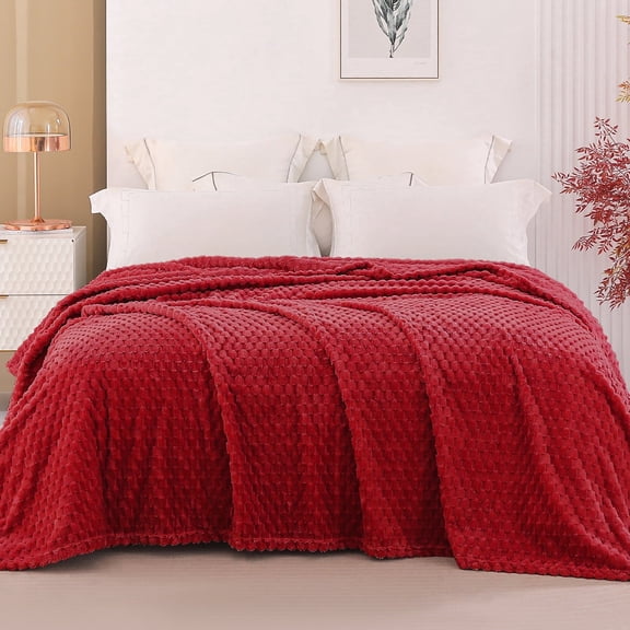 Exclusivo Mezcla Queen Size Soft Fleece Blanket, 90"x90" Stylish Jacquard Velvet Blanket for Bed, Cozy Soft Lightweight for All Season, Deep Red