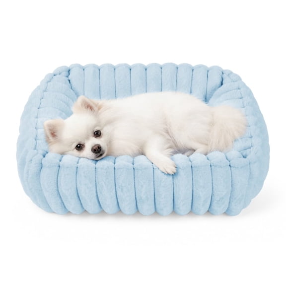 Exclusivo Mezcla Ribbed Plush Cuddler Dog Bed, 20"×16" Calming Pet Bed with Non-Slip Bottom for Small Dogs, Blue