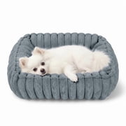 Exclusivo Mezcla Ribbed Plush Cuddler Dog Bed, 20"×16" Calming Pet Bed with Non-Slip Bottom for Small Dogs, Dark Grey